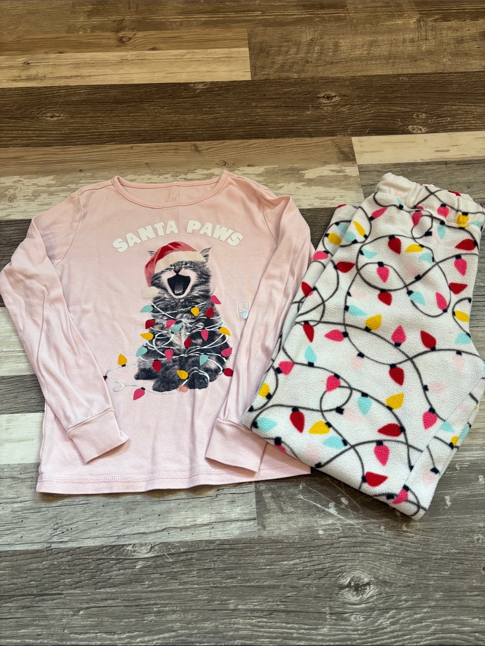 GAP Pink 'Santa Paws' Kids Pajama Set with Light-String Print